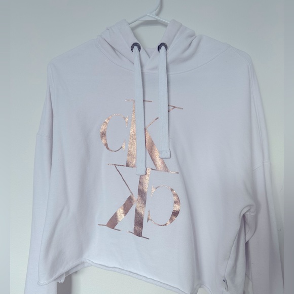 Calvin Klein Crop Hoodie with Rose Gold Chrome Logo - Picture 3 of 9